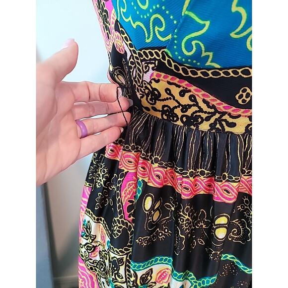 Vintage 1970s Mod Rainbow Paisley Maxi Dress Size 5 H/B Jrs Boho - Picture 4 of 8